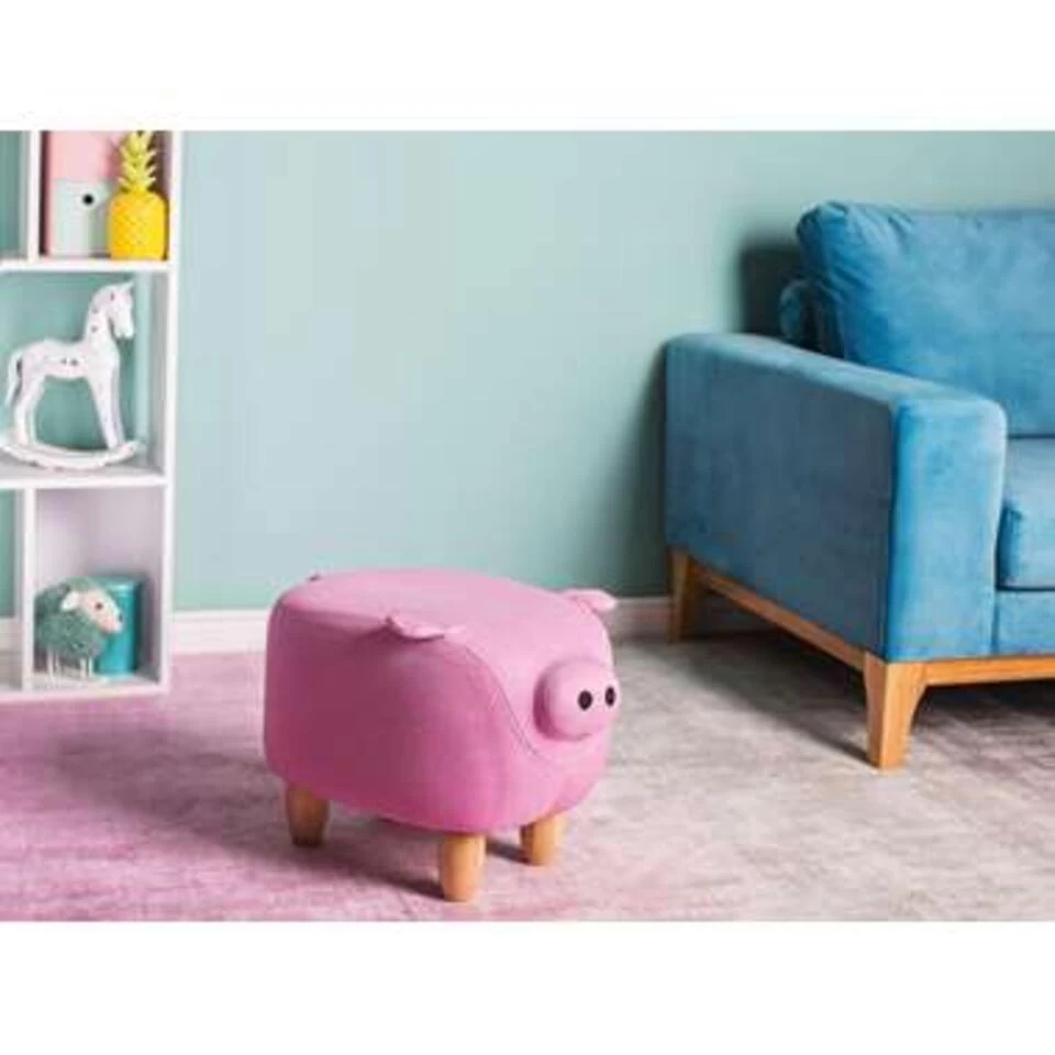 Beliani Dierenhocker PIGGY - Roze Polyester 2 Beliani Dierenhocker PIGGY - Roze Polyester - Afbeelding 2