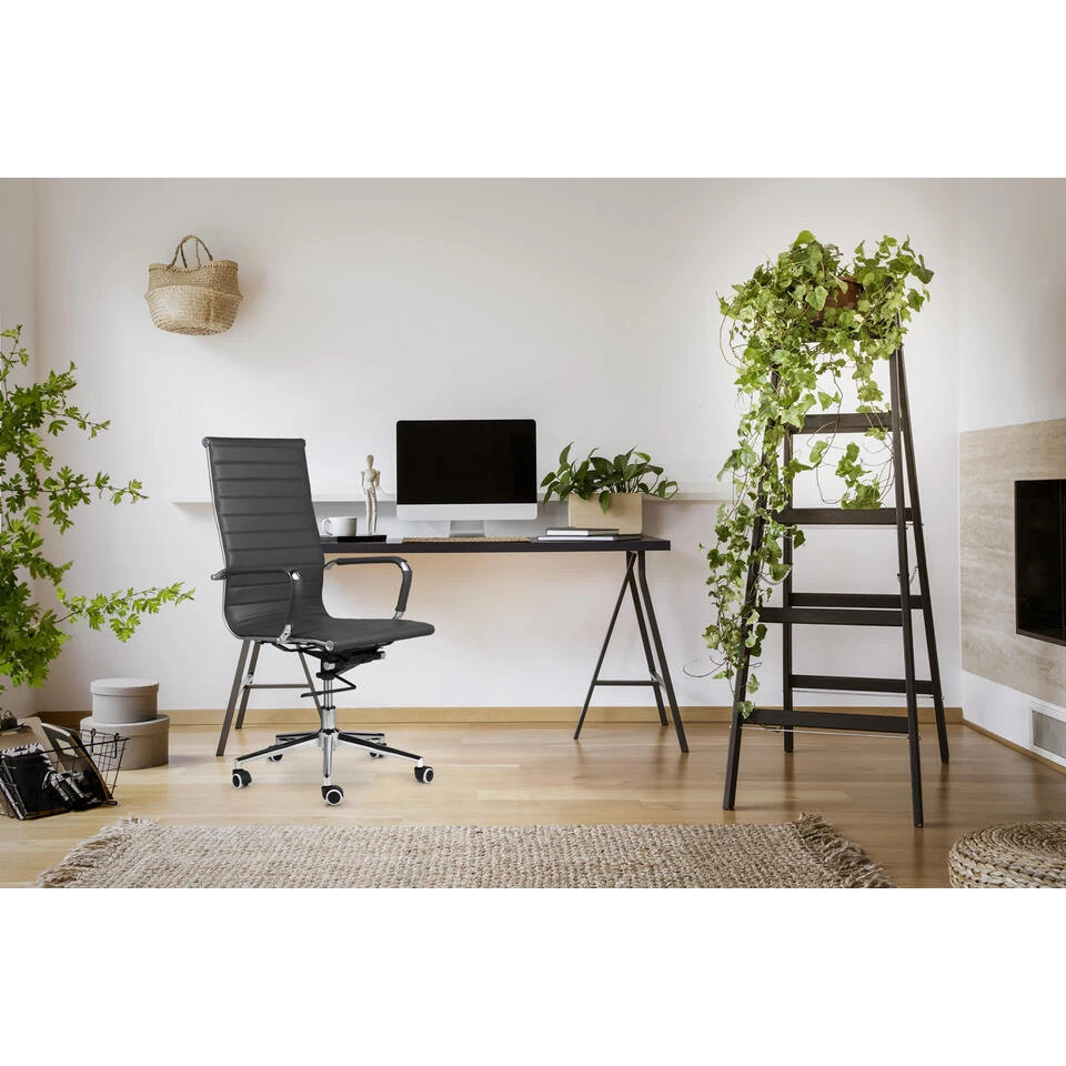 Lifa Living Donkergrijze Leren Bureaustoel 2 Lifa Living Donkergrijze Leren Bureaustoel - Afbeelding 2