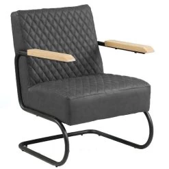 Industriële Fauteuil Lars Antraciet - Kunstleder - Zwart