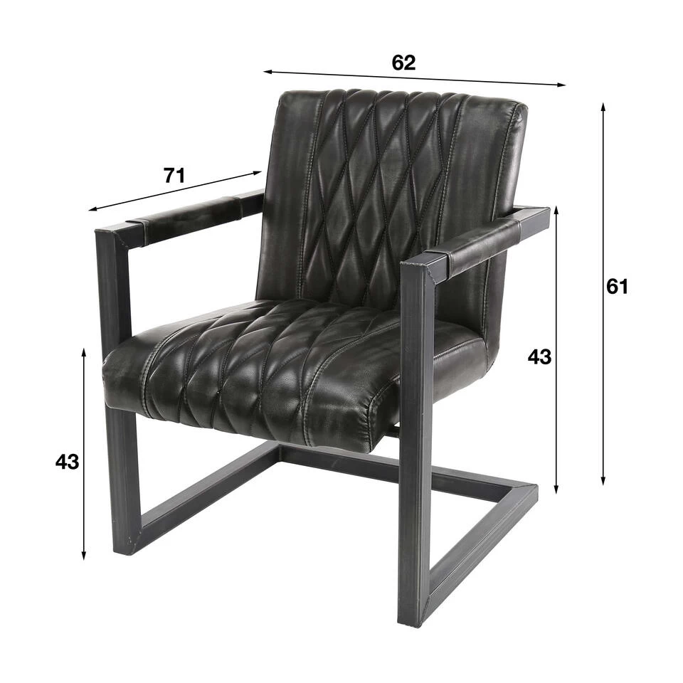 Giga Meubel Fauteuil Pu-Leer Zwart - 62x71x81cm - Stalen Onderstel 3 Giga Meubel Fauteuil Pu-Leer Zwart - 62x71x81cm - Stalen Onderstel - Afbeelding 3