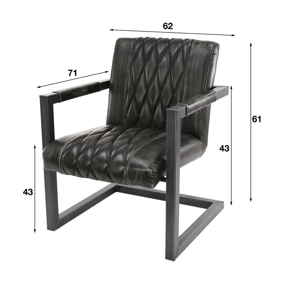 Giga Meubel Fauteuil Pu-Leer Zwart - 62x71x81cm - Stalen Onderstel 4 Giga Meubel Fauteuil Pu-Leer Zwart - 62x71x81cm - Stalen Onderstel - Afbeelding 4