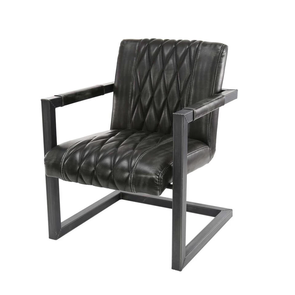 Giga Meubel Fauteuil Pu-Leer Zwart - 62x71x81cm - Stalen Onderstel 1 Giga Meubel Fauteuil Pu-Leer Zwart - 62x71x81cm - Stalen Onderstel