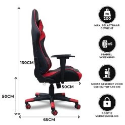 Gamestoel Las Vegas - Zwart / Rood - Gaming Stoel - Bureaustoel -Bankstoel Winkel 1000050254 0102