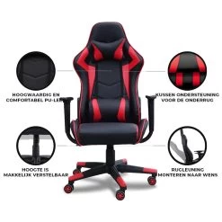 Gamestoel Las Vegas - Zwart / Rood - Gaming Stoel - Bureaustoel -Bankstoel Winkel 1000050254 0103