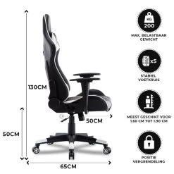 Gamestoel Las Vegas - Zwart / Wit - Gaming Stoel - Bureaustoel -Bankstoel Winkel 1000050265 0102
