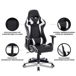 Gamestoel Las Vegas - Zwart / Wit - Gaming Stoel - Bureaustoel -Bankstoel Winkel 1000050265 0103