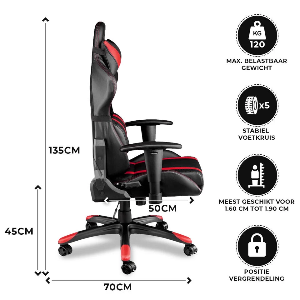 Ocazi Chicago Gaming Stoel - Bureaustoel - Zwart/Rood 3 Ocazi Chicago Gaming Stoel - Bureaustoel - Zwart/Rood - Afbeelding 3