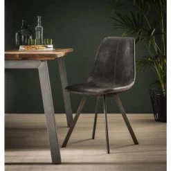 Industriële Eetkamerstoel Benjie Antraciet Kunstleer - Kunstleder - Zwart -Bankstoel Winkel 1000051905 0102