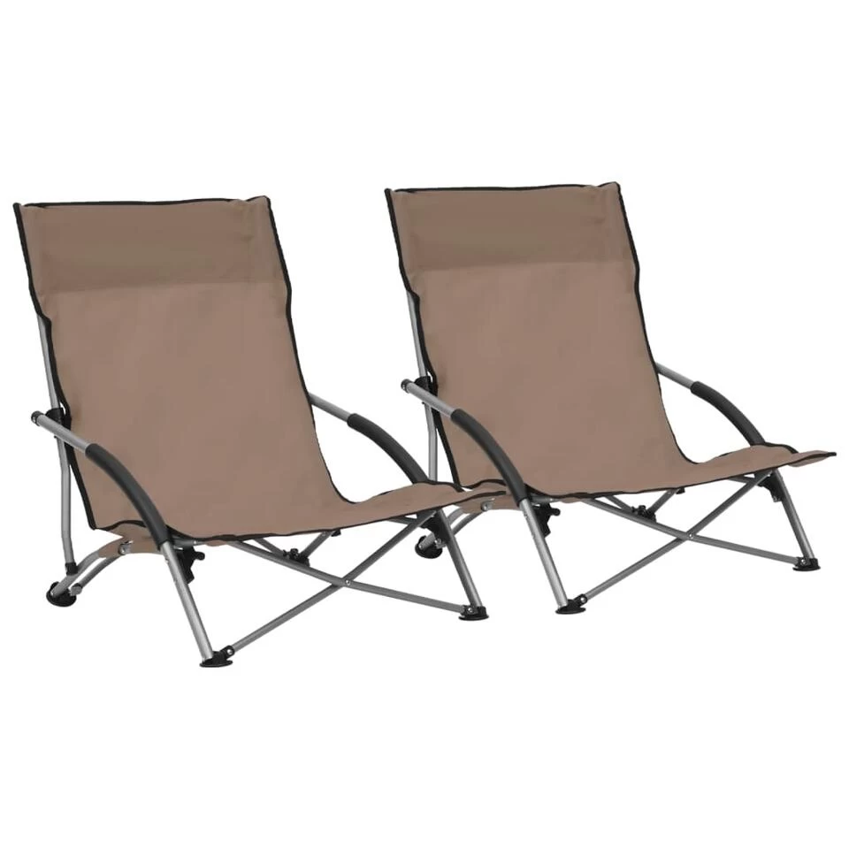 VidaXL Strandstoelen 2 St Inklapbaar Stof Taupe 1 VidaXL Strandstoelen 2 St Inklapbaar Stof Taupe