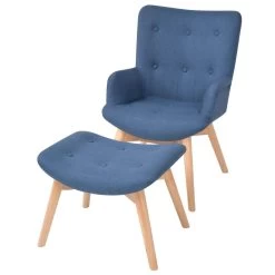 VidaXL Fauteuil Met Voetenbankje Stof Blauw