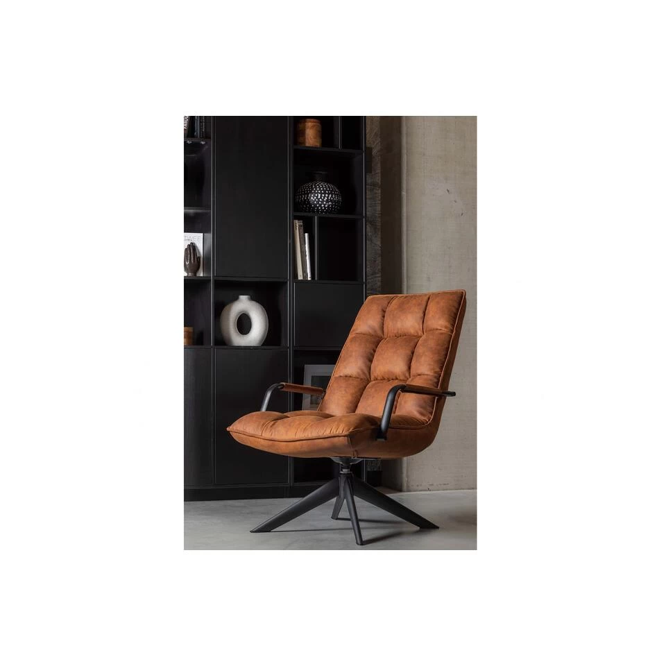 WOOOD Jouke Draaifauteuil Met Armleuning - Kunstleer - Cognac - 96x70x85 3 WOOOD Jouke Draaifauteuil Met Armleuning - Kunstleer - Cognac - 96x70x85 - Afbeelding 3