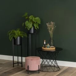 QUVIO Poef Met Vier Metalen Poten - Velvet - Vintage Roze -Bankstoel Winkel 1000071931 0103