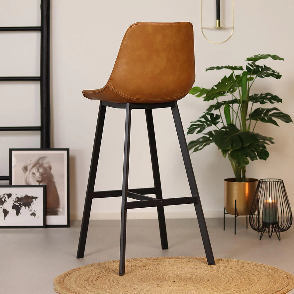 Industriële Barkruk Lauren Cognac PU Leer 76 Cm Zithoogte 76 Cm Kunstleder 3 Industriële Barkruk Lauren Cognac PU Leer 76 Cm Zithoogte 76 Cm Kunstleder - Afbeelding 3