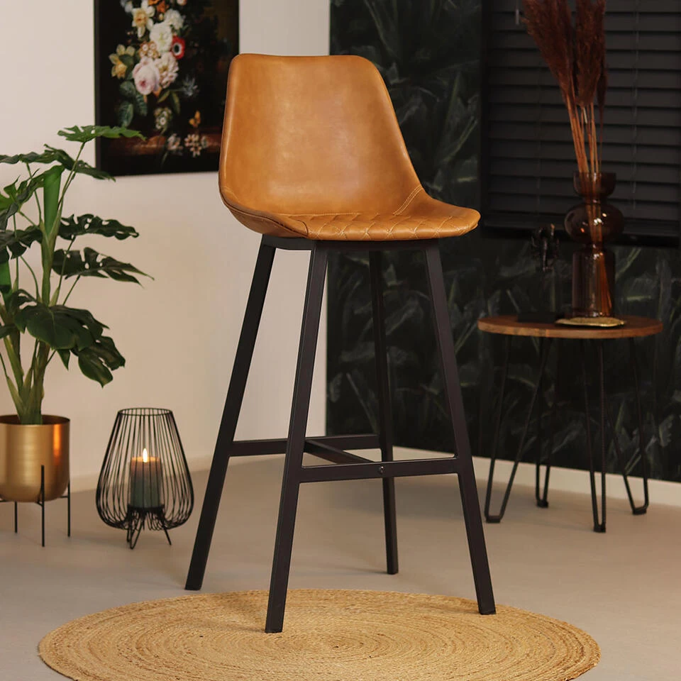 Industriële Barkruk Lauren Cognac PU Leer 76 Cm Zithoogte 76 Cm Kunstleder 4 Industriële Barkruk Lauren Cognac PU Leer 76 Cm Zithoogte 76 Cm Kunstleder - Afbeelding 4