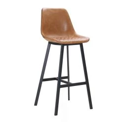 Industriële Barkruk Lauren Cognac PU Leer 76 Cm Zithoogte 76 Cm Kunstleder