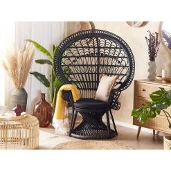 Beliani Fauteuil EMMANUELLE - Zwart Rotan -Bankstoel Winkel 1000080317 0103