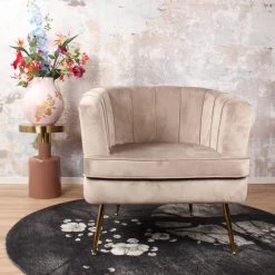 DS4U® Norah Fauteuil Velvet - Stof - Beige -Bankstoel Winkel 1000081202 0103