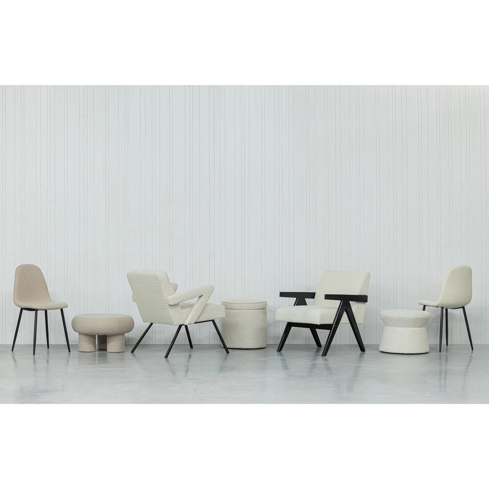 WOOOD Rowan Poef - Boucle - Naturel - 40x52x52 3 WOOOD Rowan Poef - Boucle - Naturel - 40x52x52 - Afbeelding 3