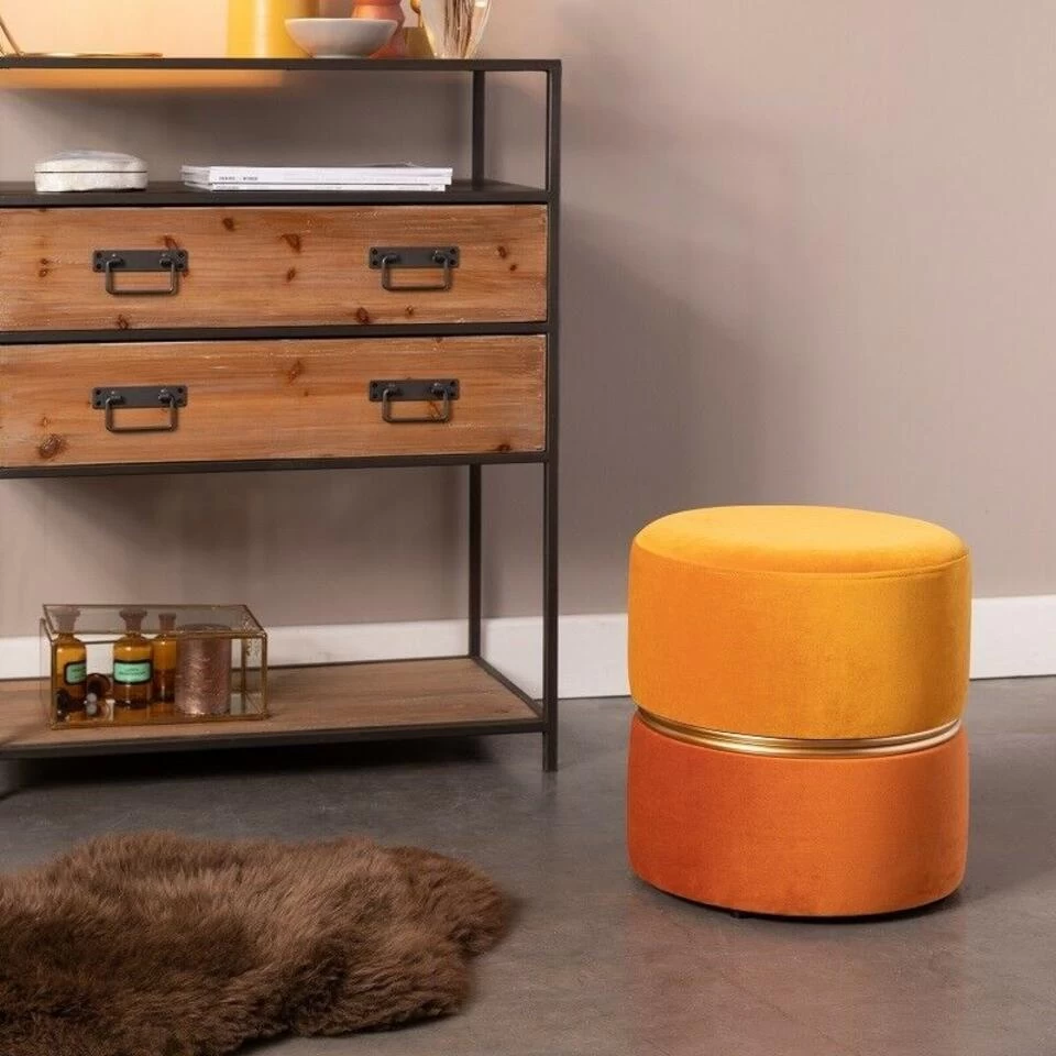 Puur Aneby Poef/krukje Geel - Stof - Multikleur 2 Puur Aneby Poef/krukje Geel - Stof - Multikleur - Afbeelding 2