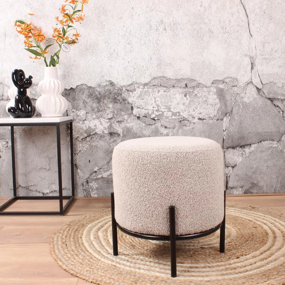 DS4U® Torben Hocker 35x38cm - Stof - Taupe 2 DS4U® Torben Hocker 35x38cm - Stof - Taupe - Afbeelding 2