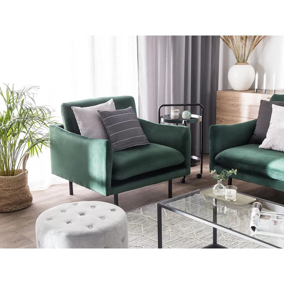 Beliani Fauteuil VINTERBRO - Groen Fluweel 2 Beliani Fauteuil VINTERBRO - Groen Fluweel - Afbeelding 2