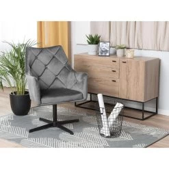 Beliani Fauteuil VAKSALA - Grijs Fluweel -Bankstoel Winkel 1853c4e1274d4d17b0c504c072603b0e