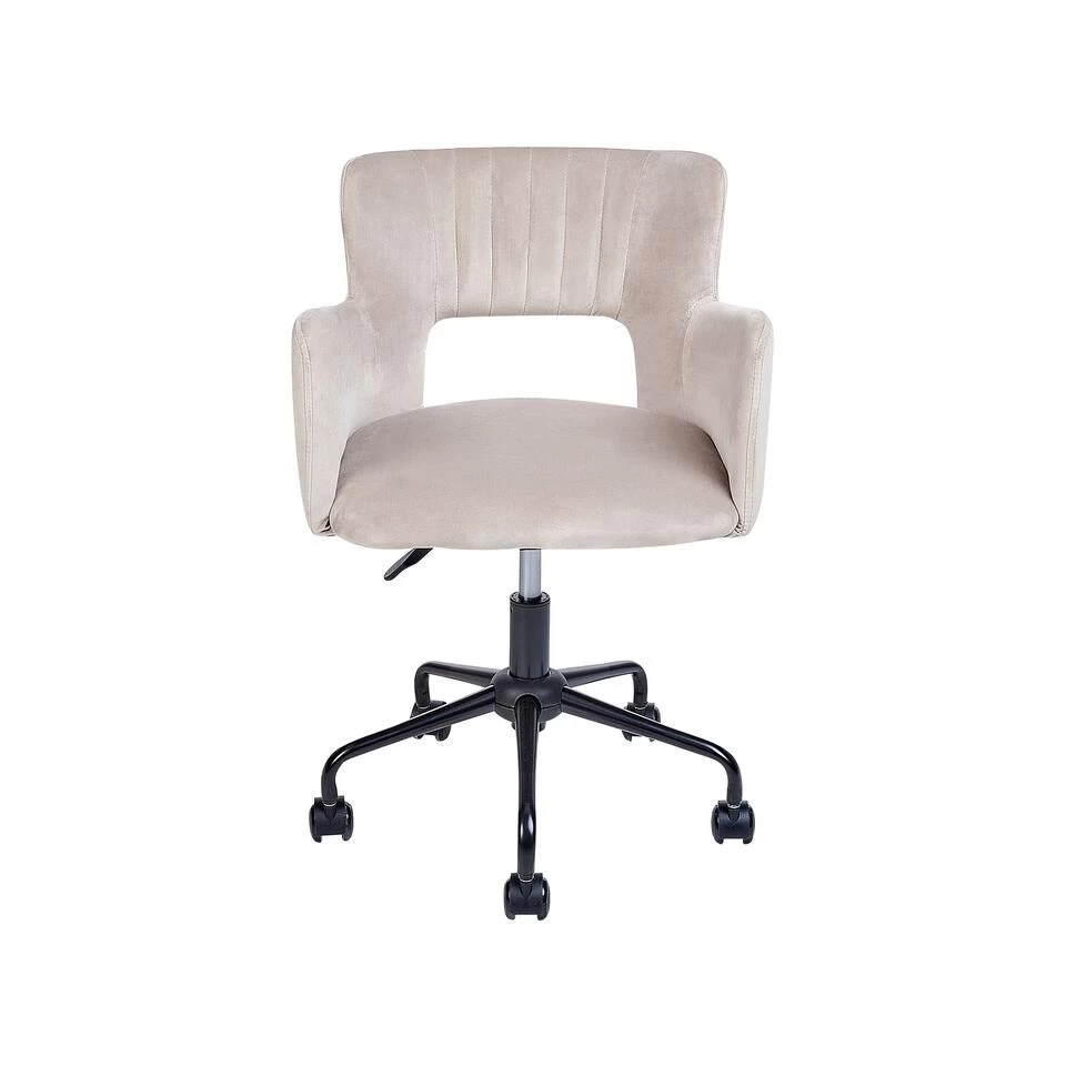 Beliani Bureaustoel SANILAC - Beige Fluweel 4 Beliani Bureaustoel SANILAC - Beige Fluweel - Afbeelding 4