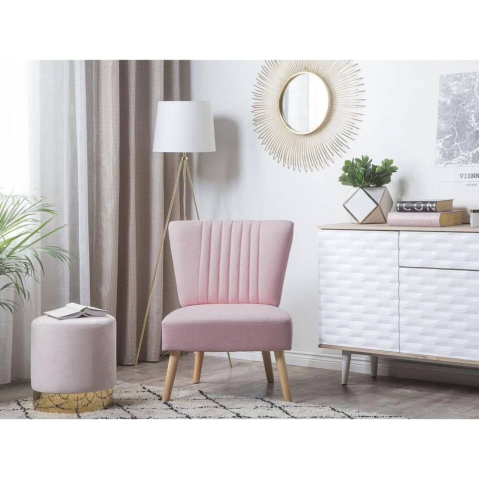 Beliani Fauteuil VAASA - Roze Polyester 2 Beliani Fauteuil VAASA - Roze Polyester - Afbeelding 2