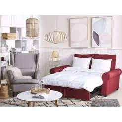 Beliani Slaapbank - SILDA Rood Polyester -Bankstoel Winkel 2bd7aa9ff656461bb2c7793dc4f30a47