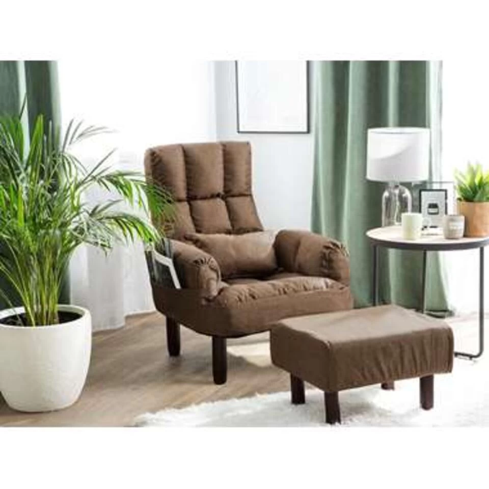 Beliani Fauteuil OLAND - Bruin Polyester 2 Beliani Fauteuil OLAND - Bruin Polyester - Afbeelding 2