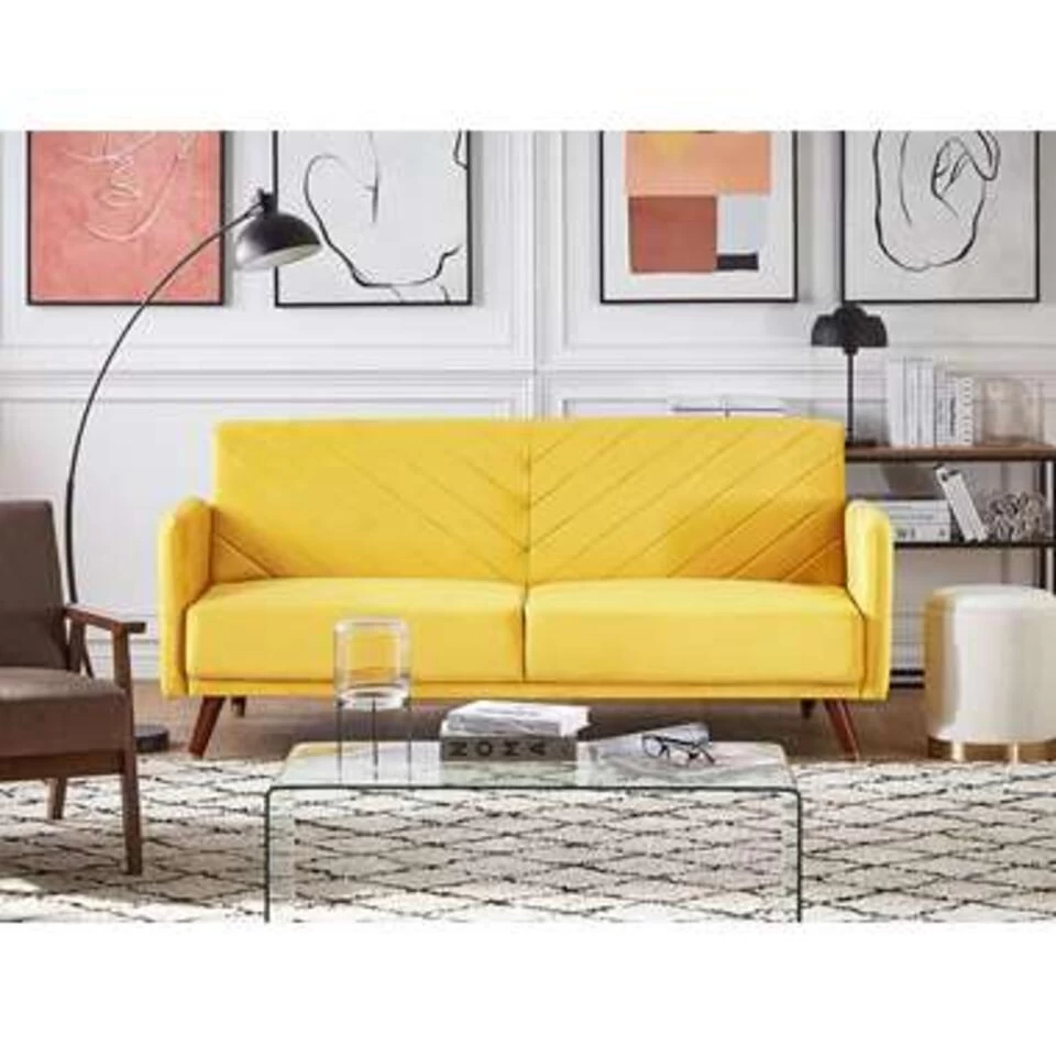 Beliani Driezitsbank - SENJA Geel Fluweel 2 Beliani Driezitsbank - SENJA Geel Fluweel - Afbeelding 2