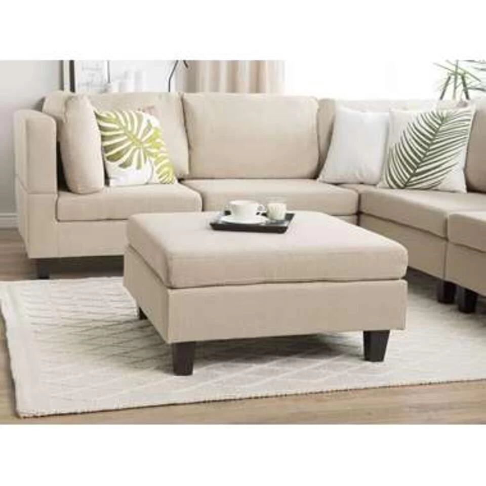 Beliani Ottomaan FEVIK - Beige Polyester 2 Beliani Ottomaan FEVIK - Beige Polyester - Afbeelding 2