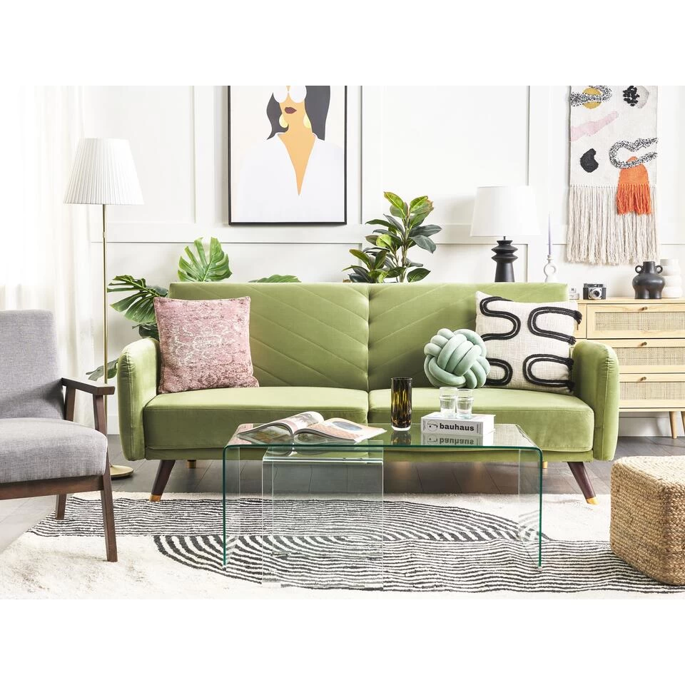 Beliani Driezitsbank - SENJA Groen Fluweel 2 Beliani Driezitsbank - SENJA Groen Fluweel - Afbeelding 2