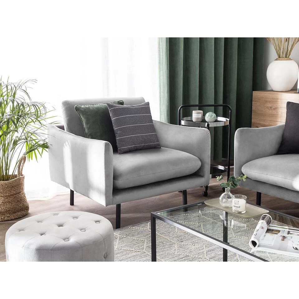 Beliani Fauteuil VINTERBRO - Grijs Fluweel 2 Beliani Fauteuil VINTERBRO - Grijs Fluweel - Afbeelding 2