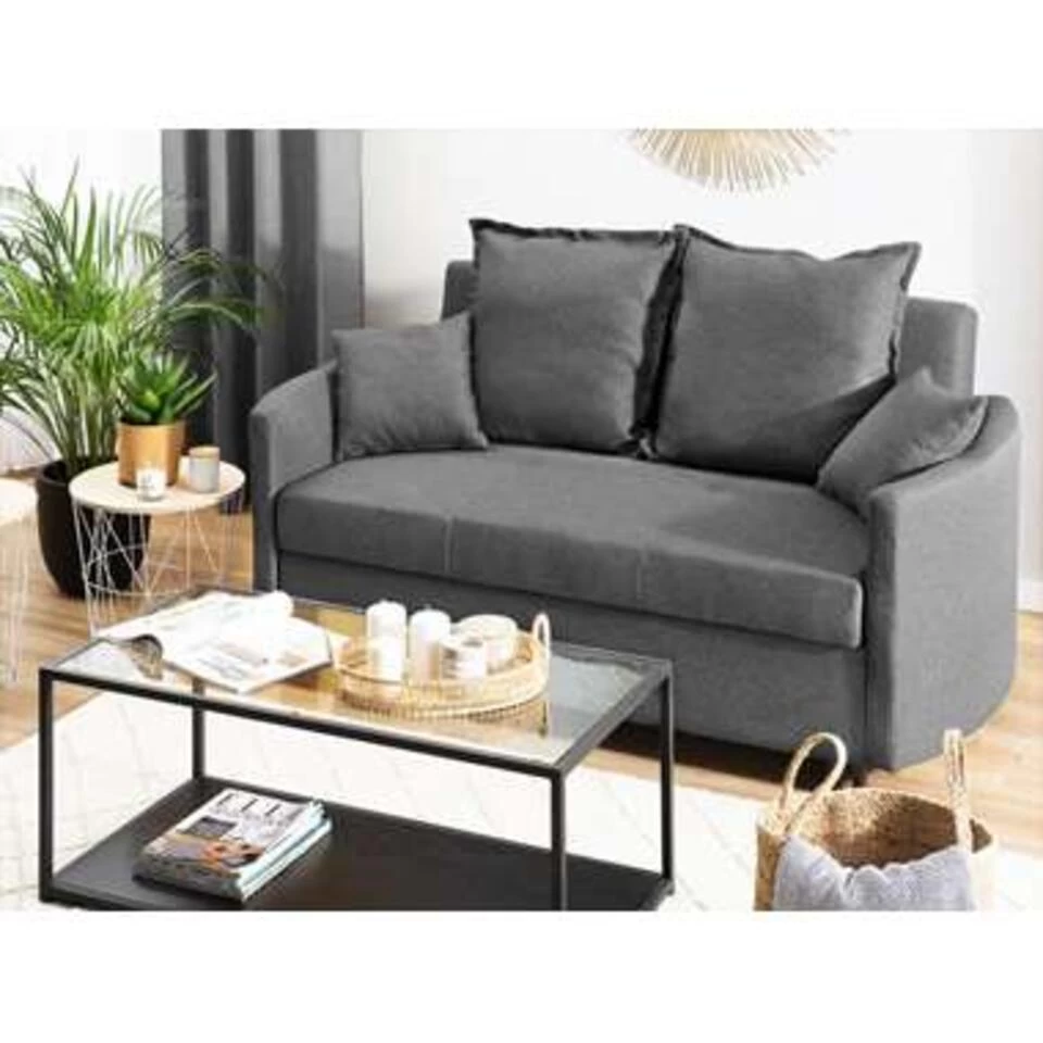 Beliani Slaapbank - HOVIN Grijs Polyester 2 Beliani Slaapbank - HOVIN Grijs Polyester - Afbeelding 2