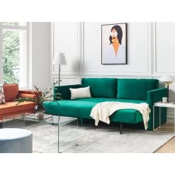 Beliani Driezitsbank - EKSJO Groen Fluweel -Bankstoel Winkel 544e3e67f6fb48afb9ac8f7dfeb27896