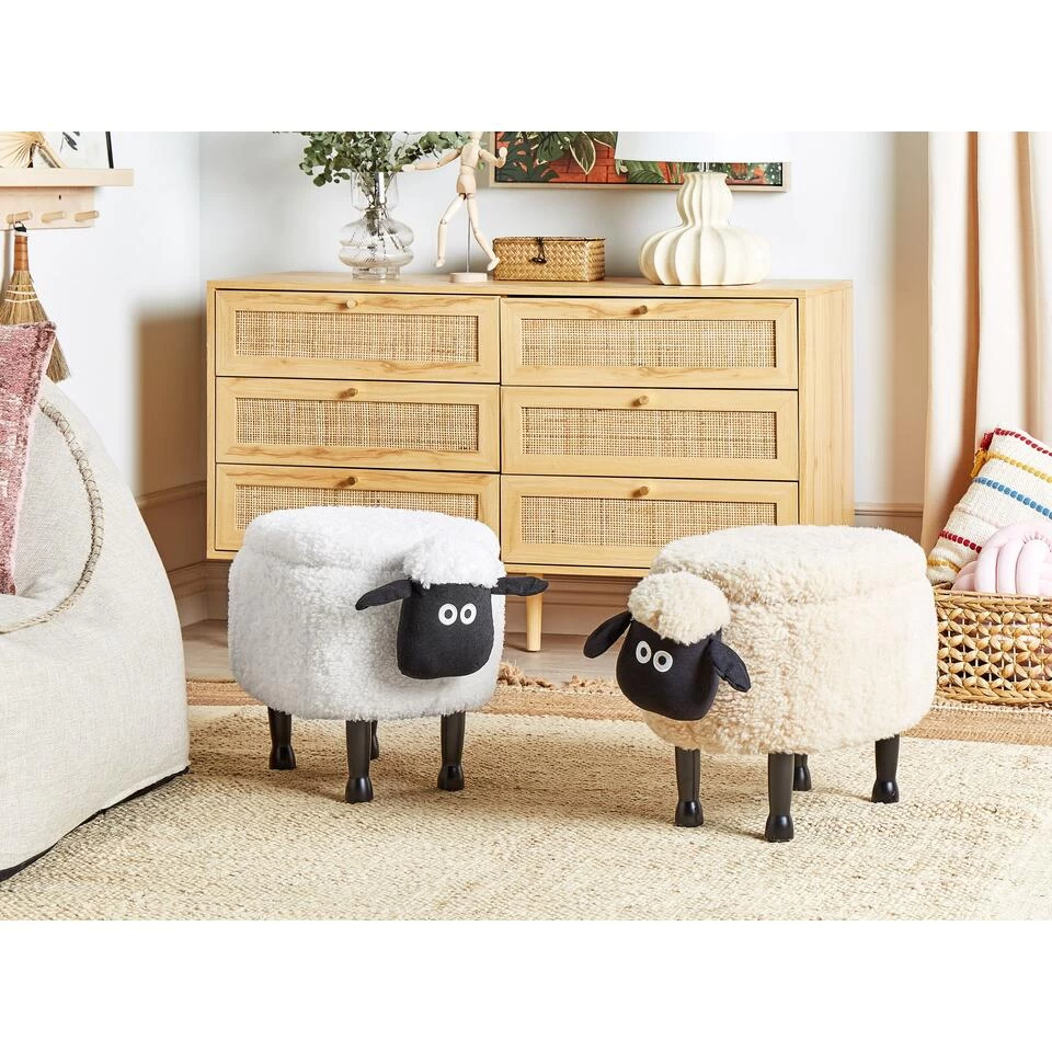 Beliani Dierenhocker SHEEP - Wit Polyester 2 Beliani Dierenhocker SHEEP - Wit Polyester - Afbeelding 2