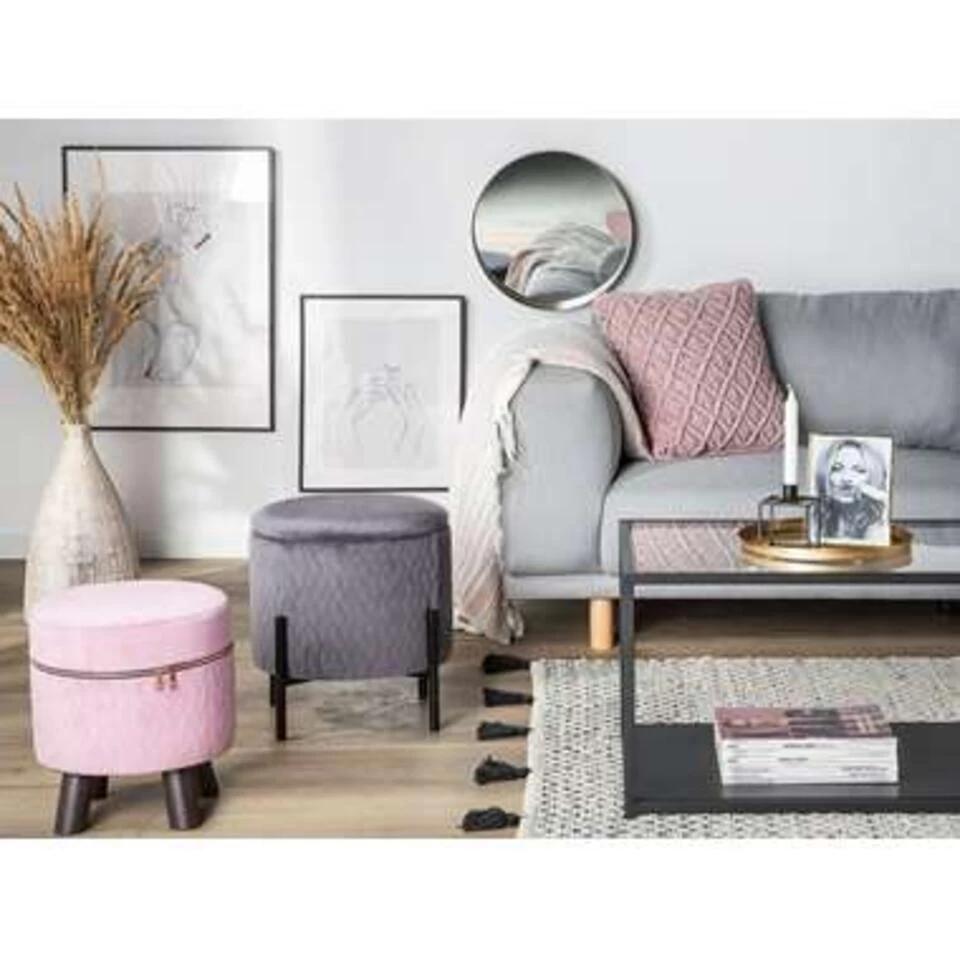 Beliani Hocker WENONA - Grijs Fluweel 2 Beliani Hocker WENONA - Grijs Fluweel - Afbeelding 2