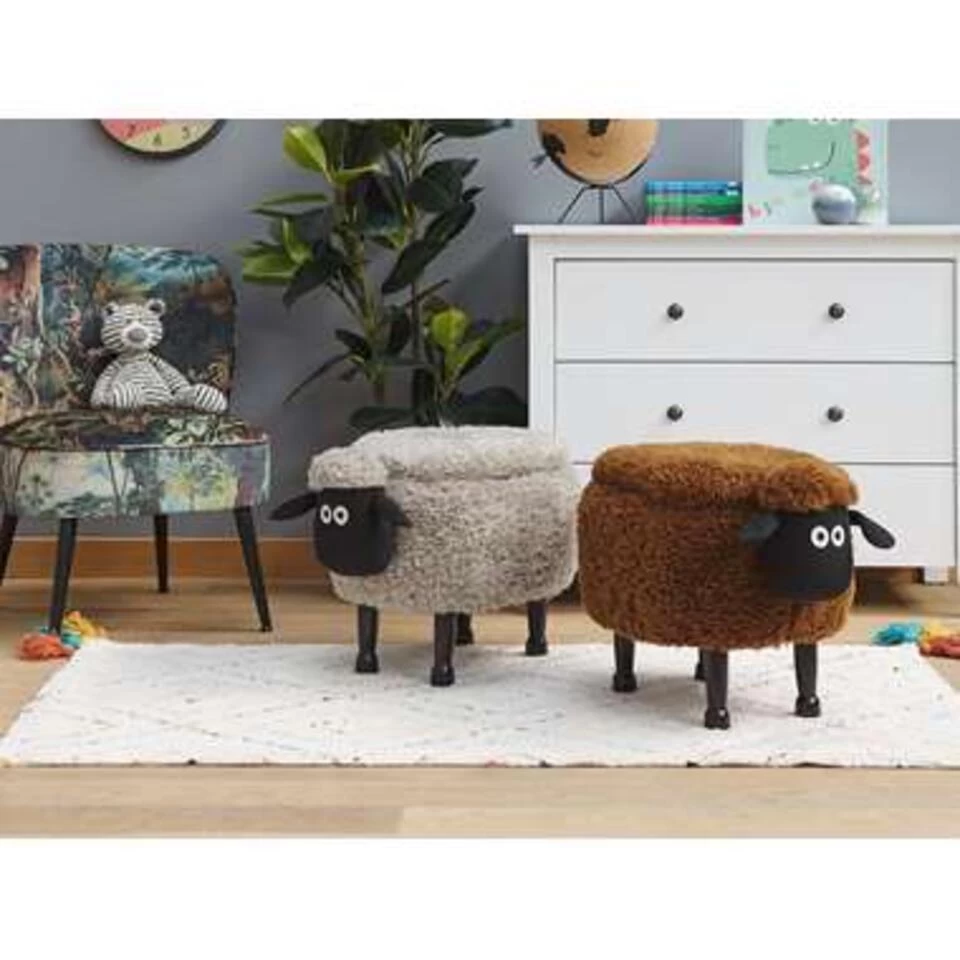 Beliani Dierenhocker SHEEP - Bruin Polyester 3 Beliani Dierenhocker SHEEP - Bruin Polyester - Afbeelding 3