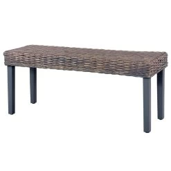 VidaXL Bankje 110 Cm Natuurlijk Kubu Rattan En Massief Mangohout Grijs -Bankstoel Winkel 7e0f7099f23641188fffccf28239518b