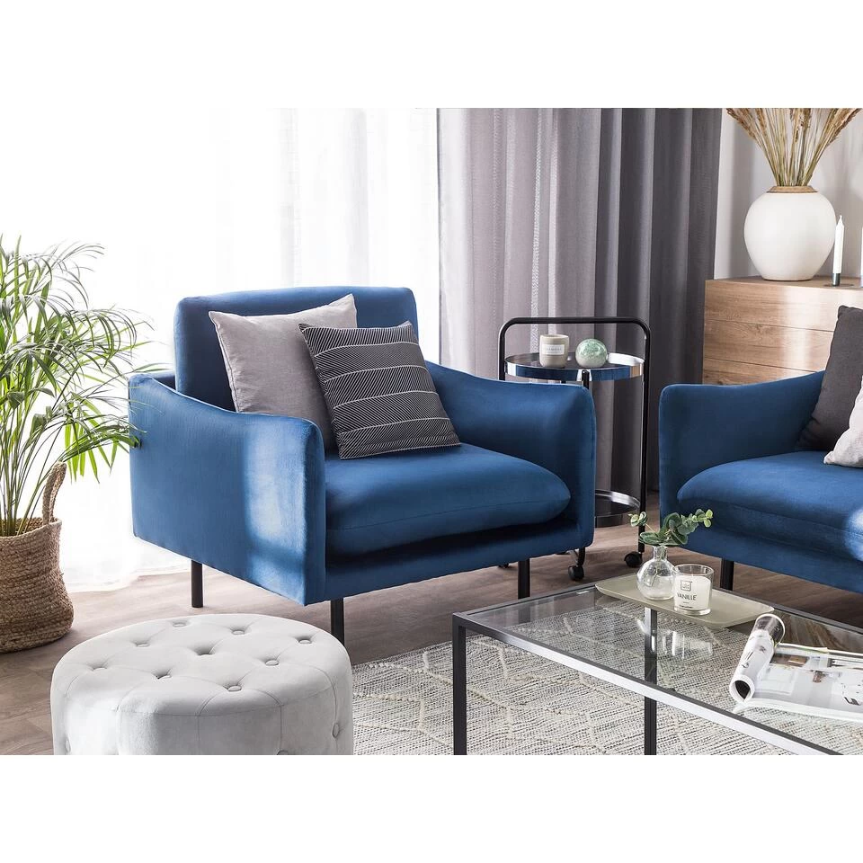 Beliani Fauteuil VINTERBRO - Blauw Fluweel 2 Beliani Fauteuil VINTERBRO - Blauw Fluweel - Afbeelding 2