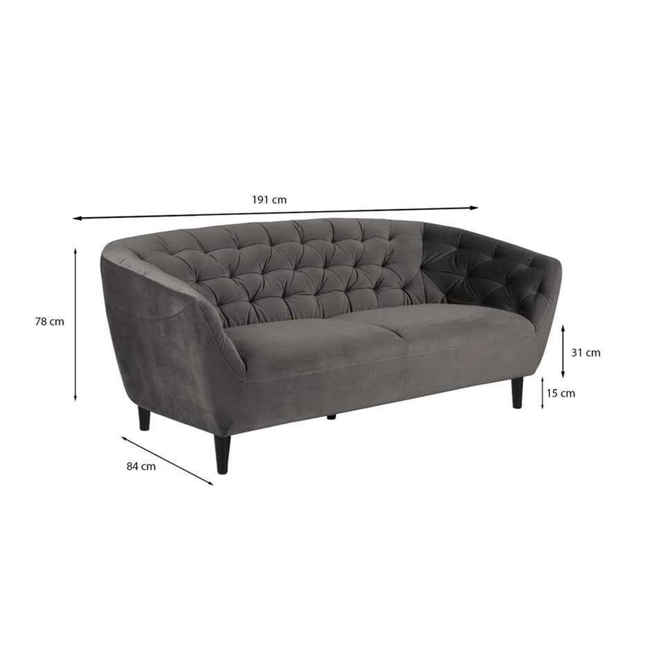 Bank Thyrza 3-zits - Fluweel - Donkergrijs 3 Bank Thyrza 3-zits - Fluweel - Donkergrijs - Afbeelding 3