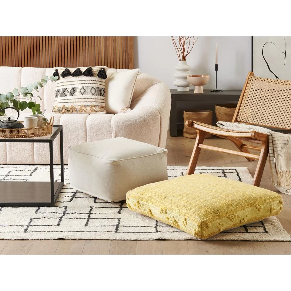 Beliani Poef CLONE - Geel Katoen 2 Beliani Poef CLONE - Geel Katoen - Afbeelding 2