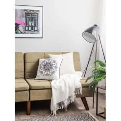 Beliani Driezitsbank - RONNE Bruin Polyester -Bankstoel Winkel 97708874a4fc4b2aaa7bf091f53f5b95