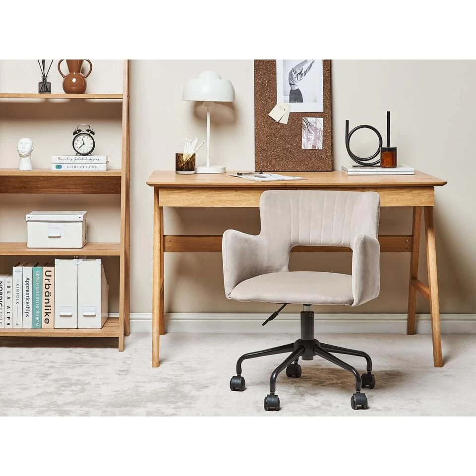 Beliani Bureaustoel SANILAC - Beige Fluweel 2 Beliani Bureaustoel SANILAC - Beige Fluweel - Afbeelding 2