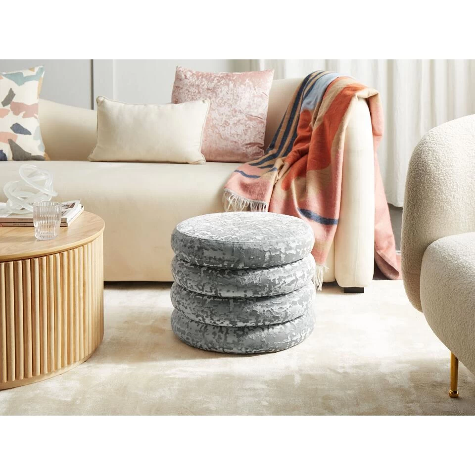 Beliani Poef BREWTON - Grijs Fluweel 4 Beliani Poef BREWTON - Grijs Fluweel - Afbeelding 4