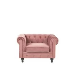 Beliani Fauteuil CHESTERFIELD - Roze Fluweel -Bankstoel Winkel 9dba52478b294214abbccd8b0f59e540