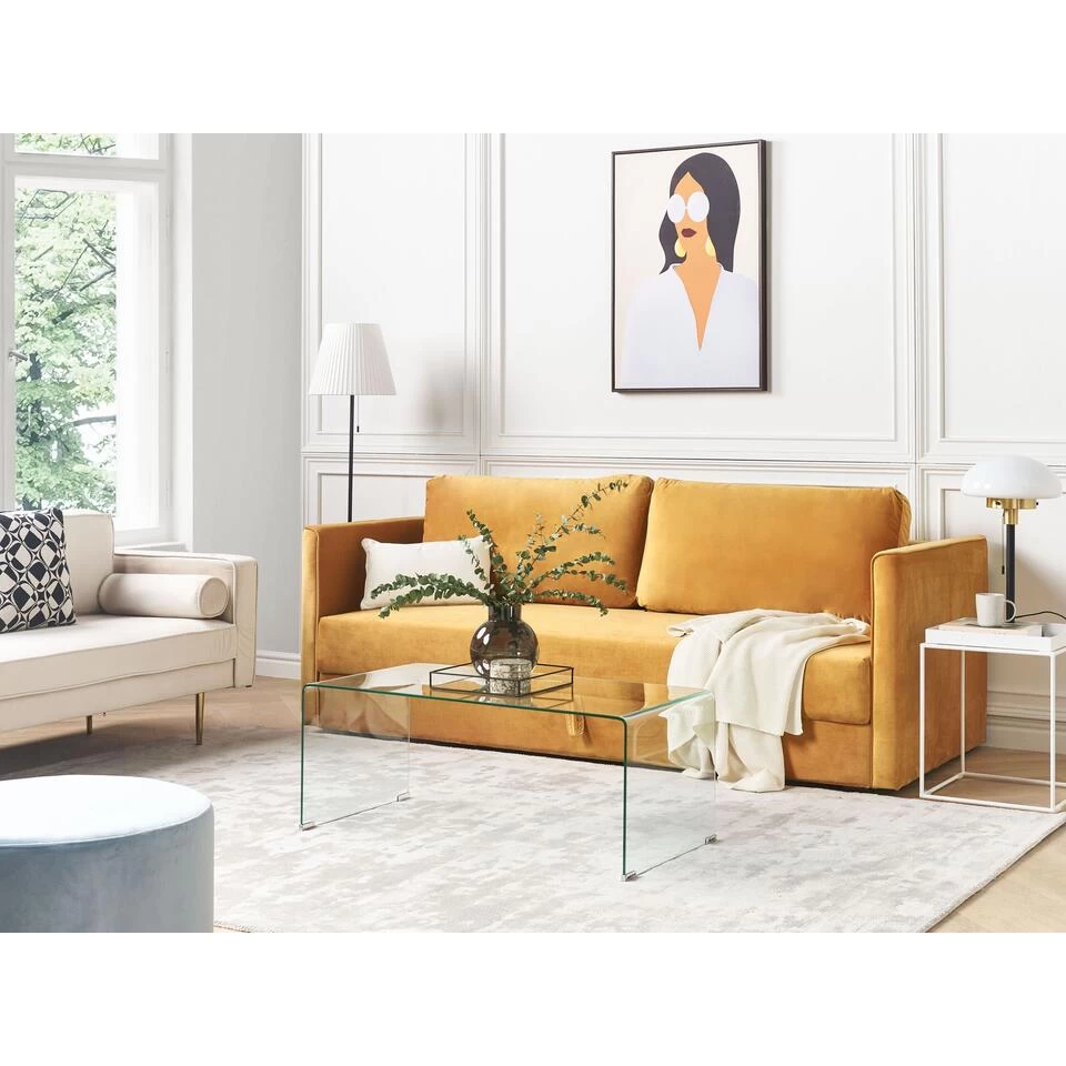 Beliani Driezitsbank - EKSJO Geel Fluweel 2 Beliani Driezitsbank - EKSJO Geel Fluweel - Afbeelding 2