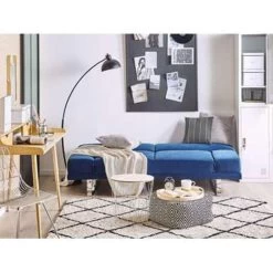 Beliani Slaapbank - YORK Blauw Fluweel -Bankstoel Winkel acc02dc8c93c4697b1c4aad0709c32a9