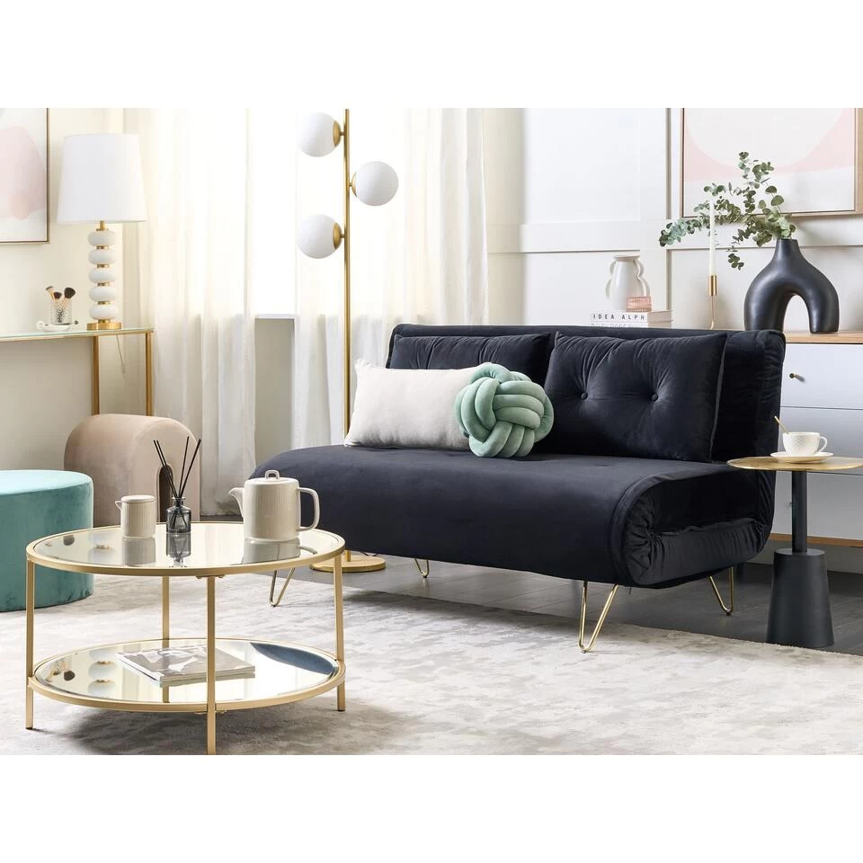 Beliani Tweezitsbank - VESTFOLD Zwart Fluweel 2 Beliani Tweezitsbank - VESTFOLD Zwart Fluweel - Afbeelding 2